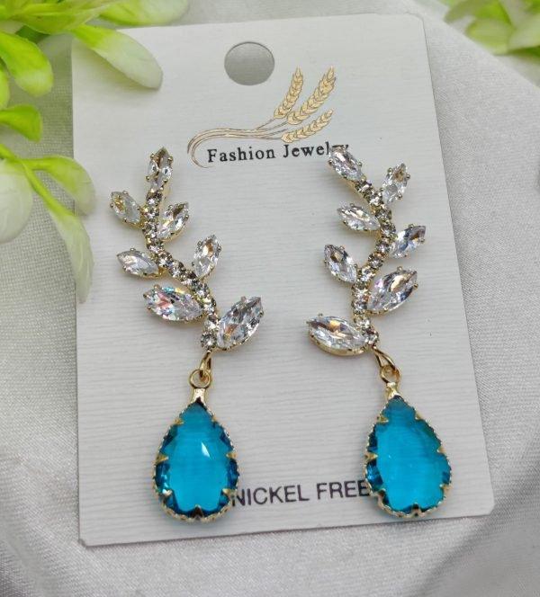 Imported Exquisite Crystal Vine Drop Earrings With Blue Gemstone - Brand Boost HUB