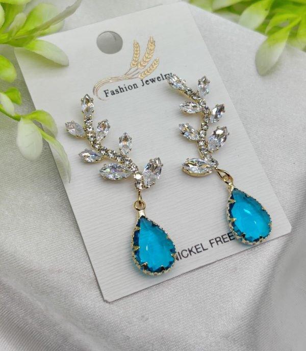 Imported Exquisite Crystal Vine Drop Earrings With Blue Gemstone - Brand Boost HUB