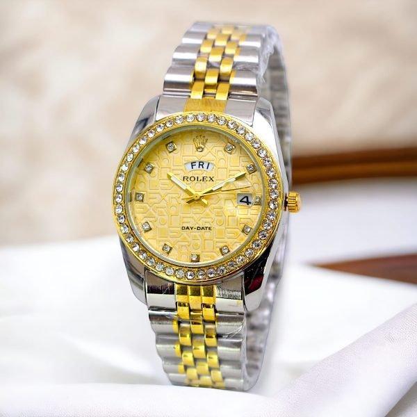 Rolex Luxury Stone With Date & Day Chain Ladies Wrist Watchin premium Quality - Brand Boost HUB